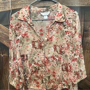 Christopher & Banks Red and Cream Floral Blouse